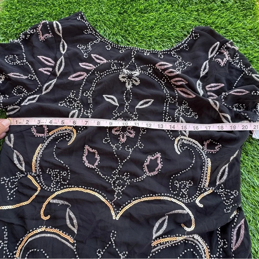 Spense Black Beaded Embellished Cocktail Dress Women 14 NWT Sheer Overlay - Picture 11 of 16